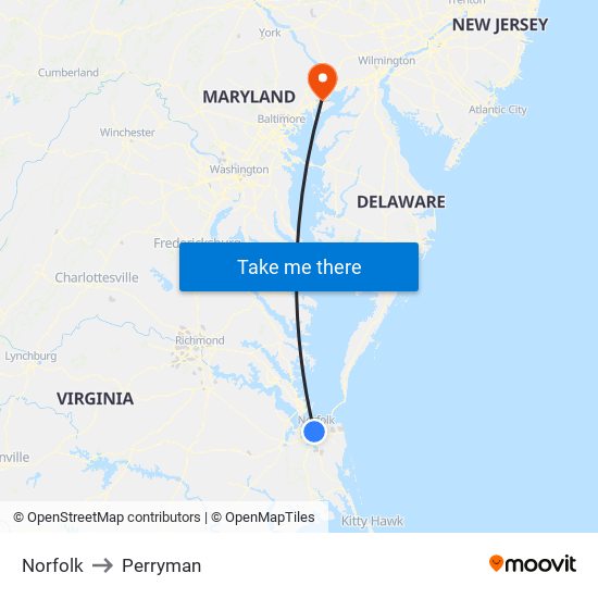 Norfolk to Perryman map