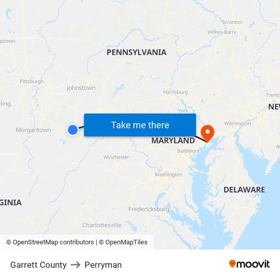 Garrett County to Perryman map