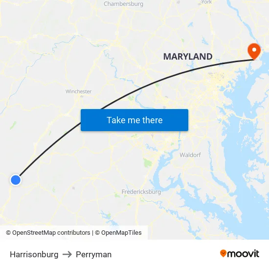 Harrisonburg to Perryman map