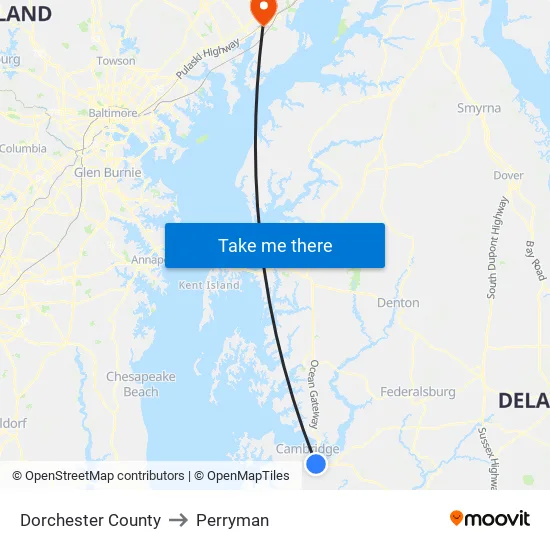 Dorchester County to Perryman map