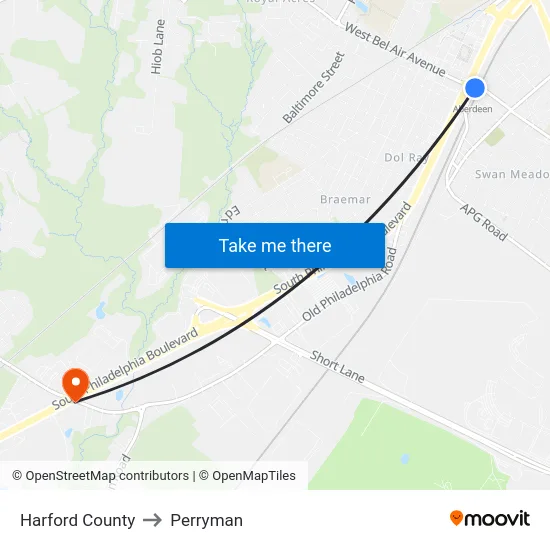 Harford County to Perryman map
