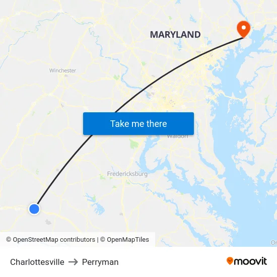 Charlottesville to Perryman map