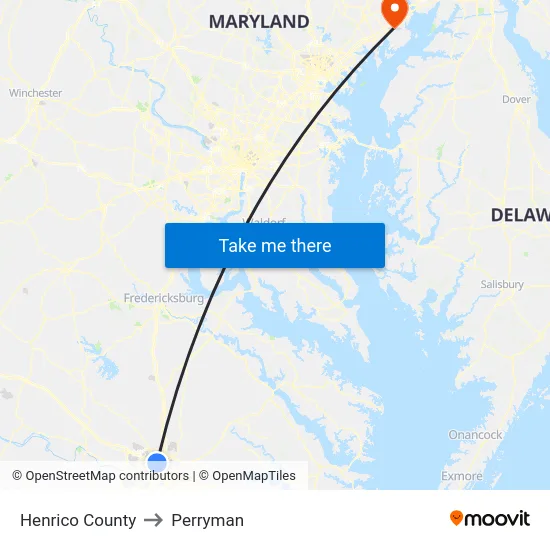 Henrico County to Perryman map