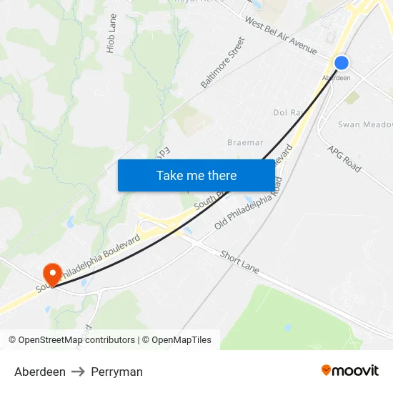 Aberdeen to Perryman map