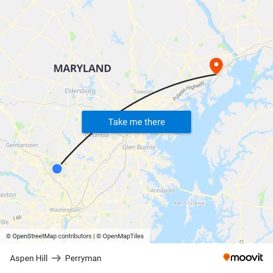 Aspen Hill to Perryman map