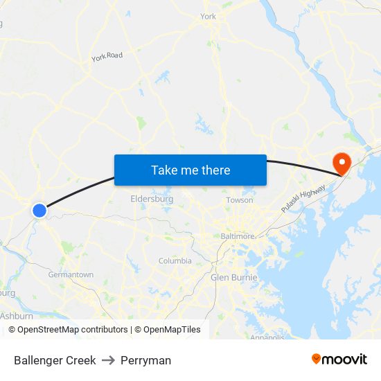 Ballenger Creek to Perryman map