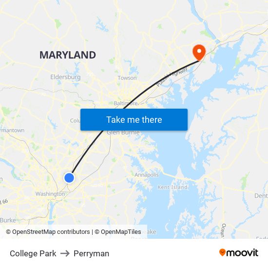 College Park to Perryman map