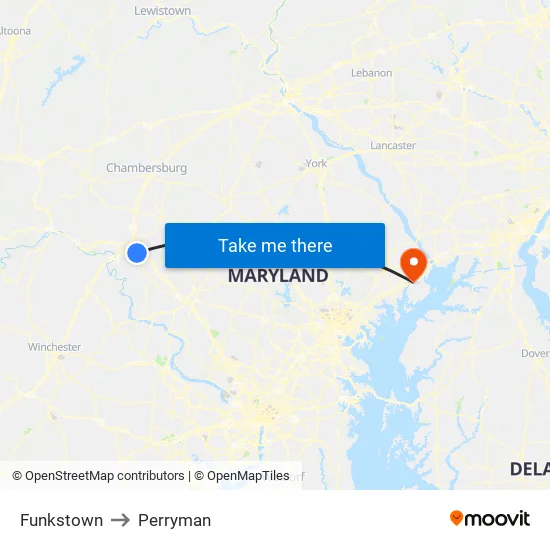 Funkstown to Perryman map