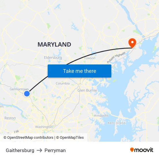 Gaithersburg to Perryman map