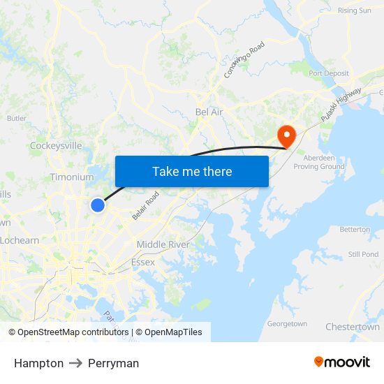 Hampton to Perryman map