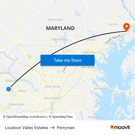 Loudoun Valley Estates to Perryman map