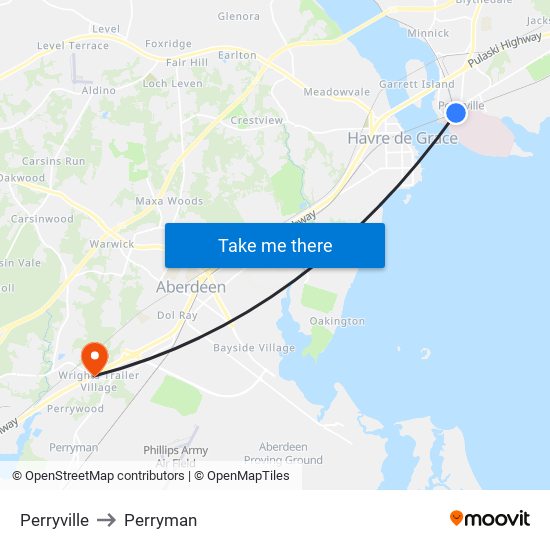 Perryville to Perryman map