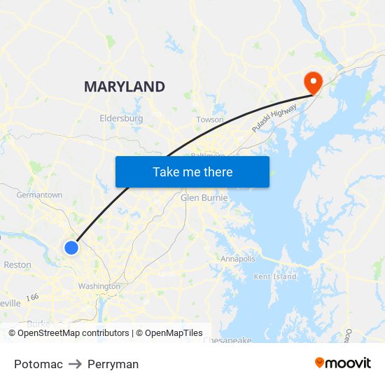 Potomac to Perryman map