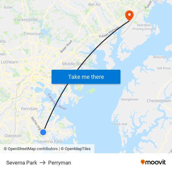 Severna Park to Perryman map