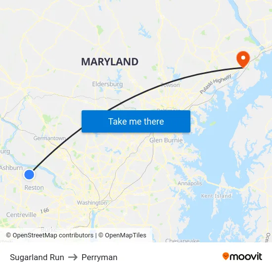Sugarland Run to Perryman map