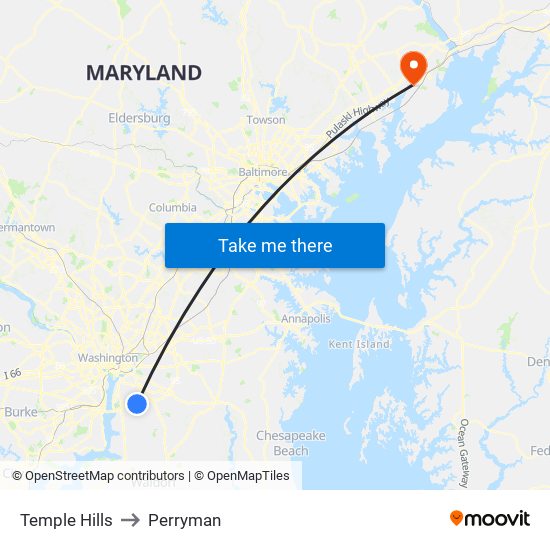 Temple Hills to Perryman map