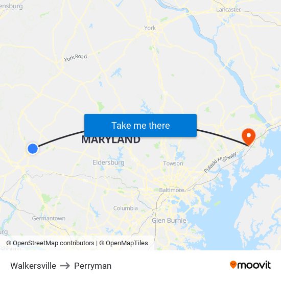 Walkersville to Perryman map