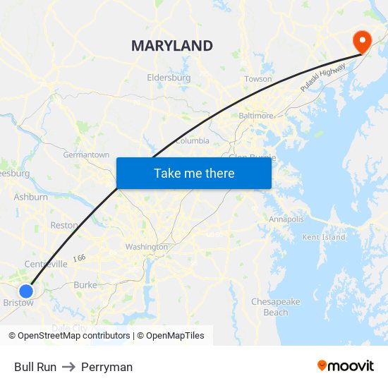 Bull Run to Perryman map