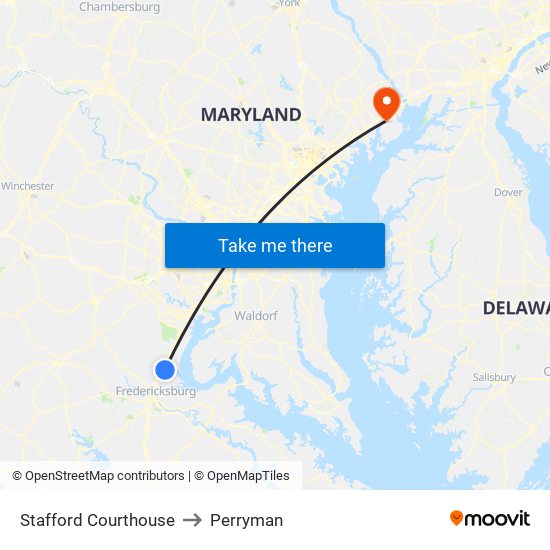 Stafford Courthouse to Perryman map