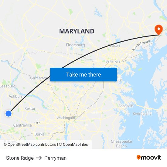 Stone Ridge to Perryman map