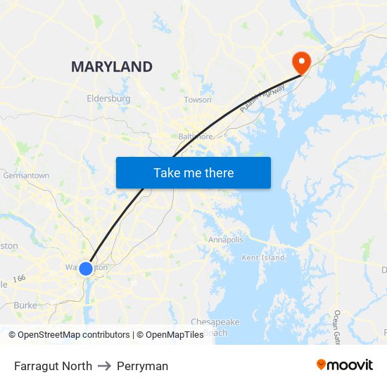 Farragut North to Perryman map