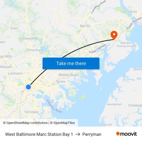 West Baltimore Marc Station Bay 1 to Perryman map