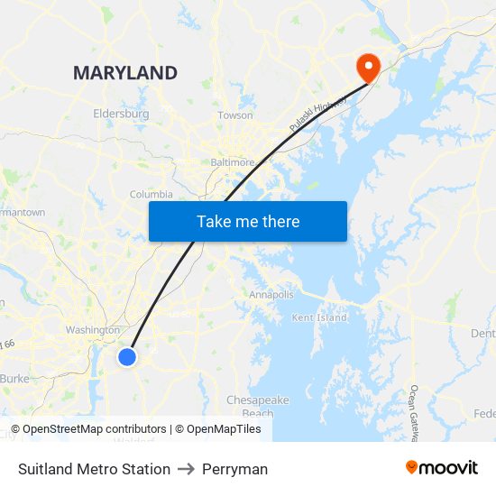 Suitland Metro Station to Perryman map