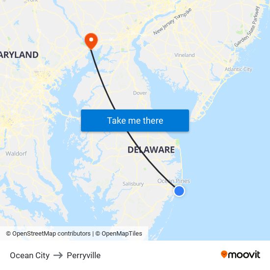 Ocean City to Perryville map