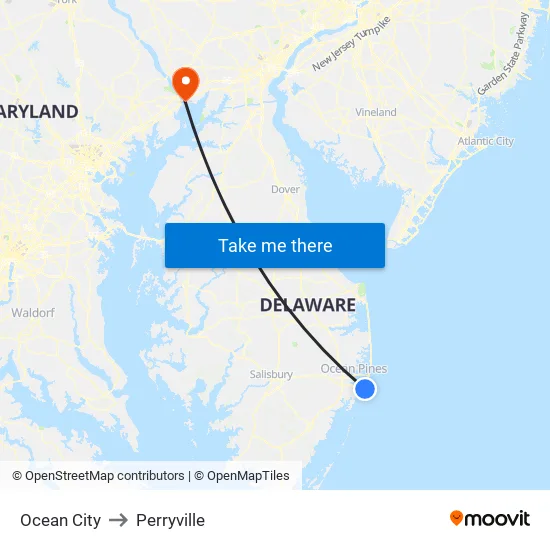Ocean City to Perryville map
