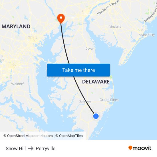 Snow Hill to Perryville map