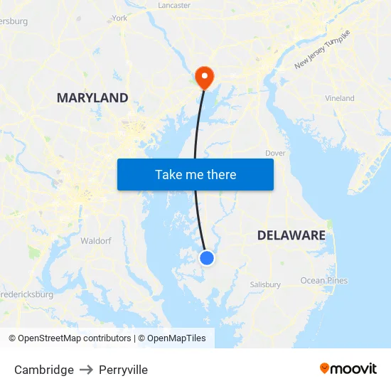Cambridge to Perryville map