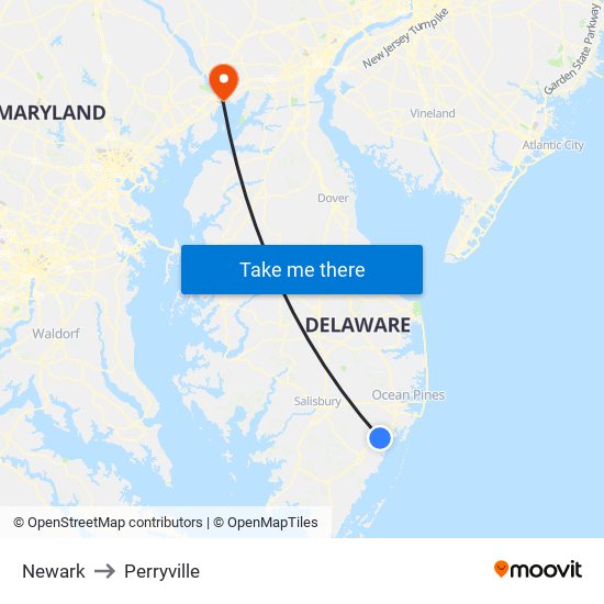 Newark to Perryville map