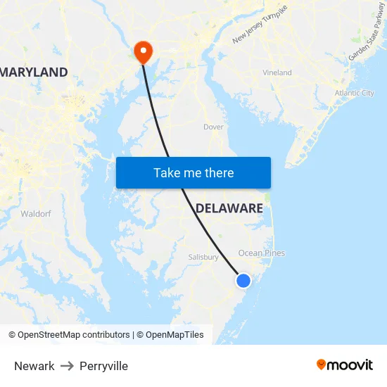 Newark to Perryville map