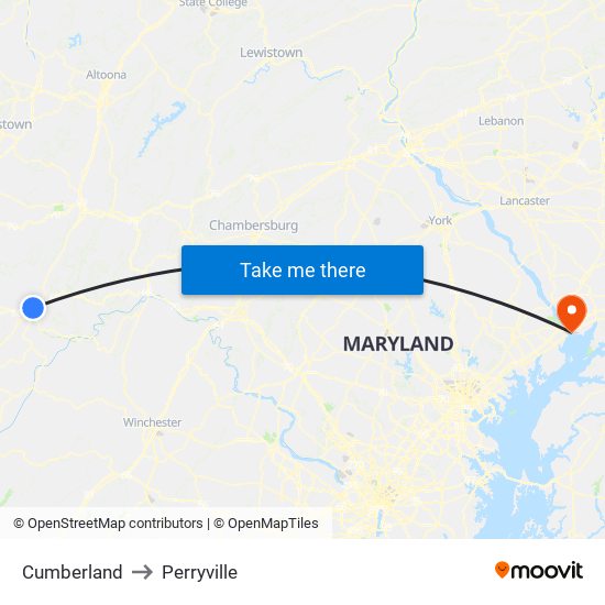 Cumberland to Perryville map