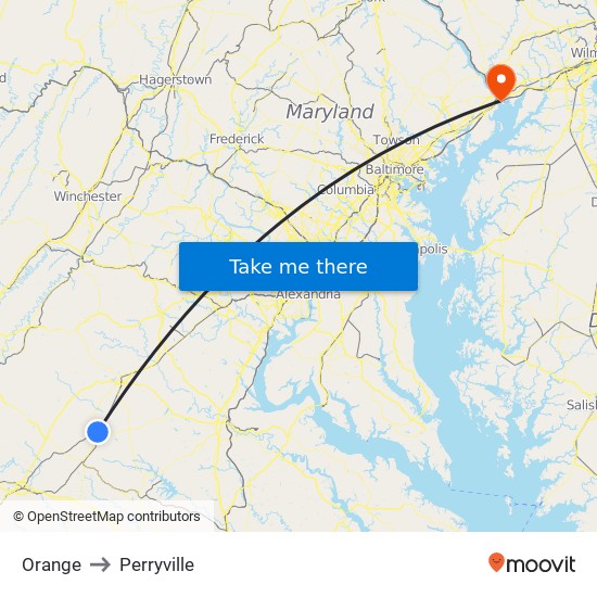 Orange to Perryville map