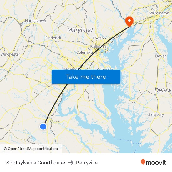 Spotsylvania Courthouse to Perryville map