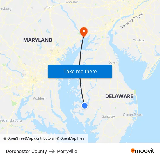 Dorchester County to Perryville map