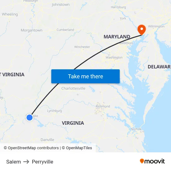 Salem to Perryville map