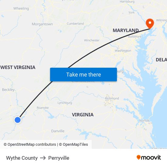 Wythe County to Perryville map