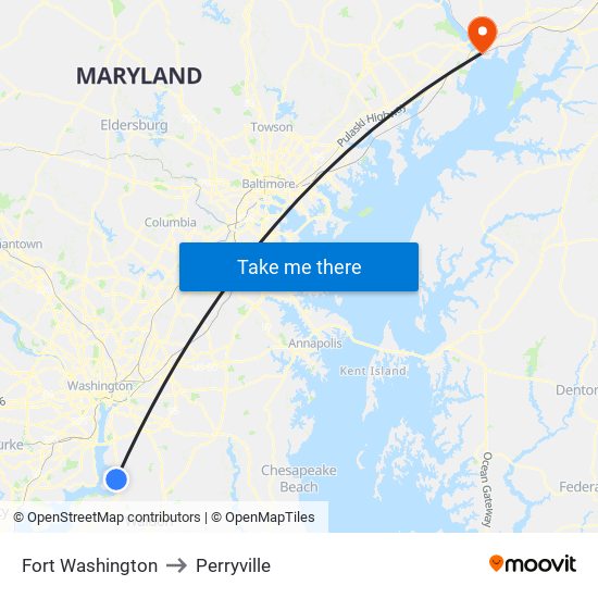 Fort Washington to Perryville map