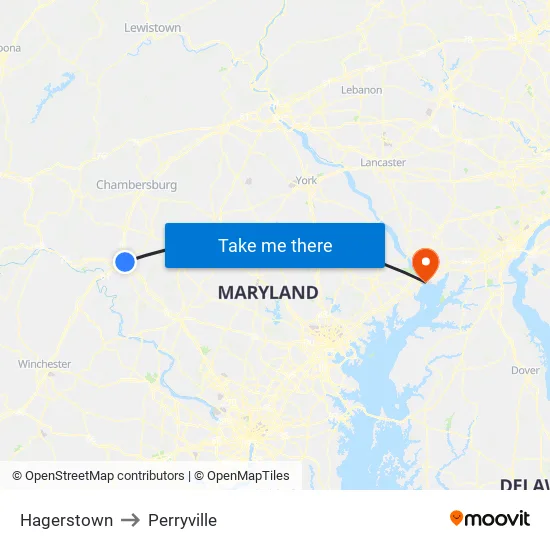 Hagerstown to Perryville map