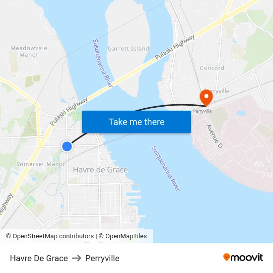 Havre De Grace to Perryville map
