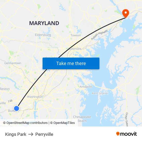 Kings Park to Perryville map