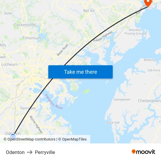 Odenton to Perryville map