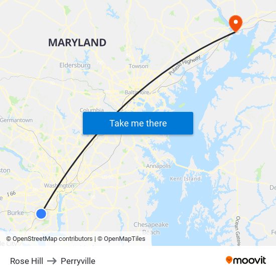 Rose Hill to Perryville map