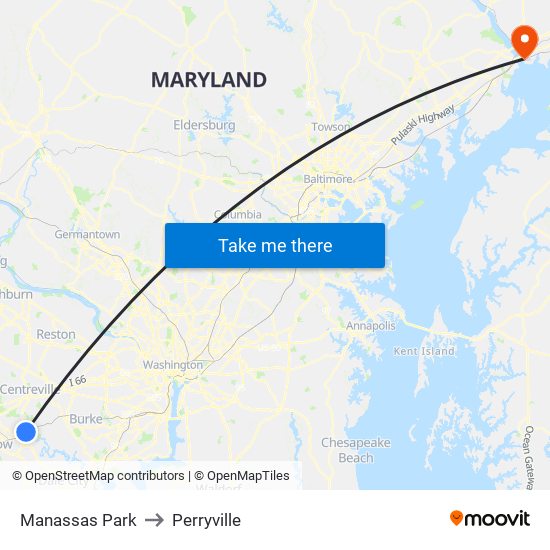 Manassas Park to Perryville map