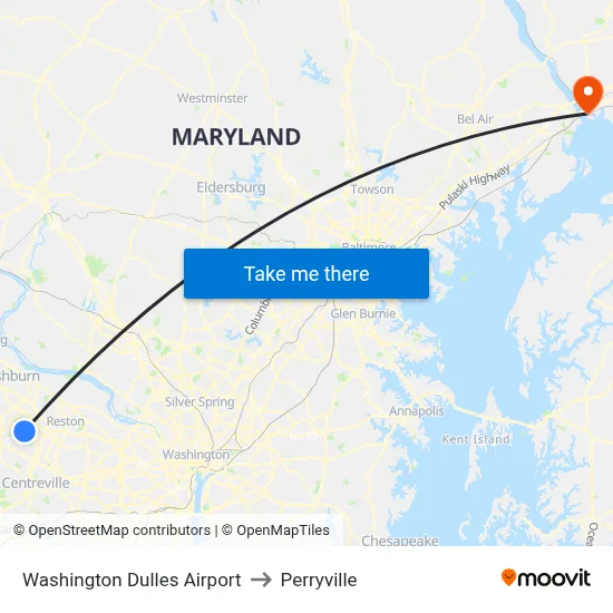 Washington Dulles Airport to Perryville map