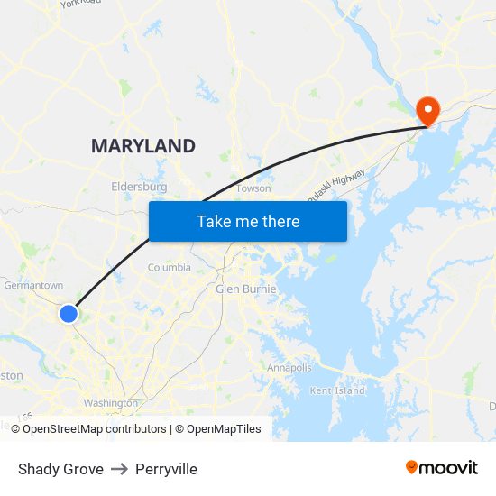 Shady Grove to Perryville map