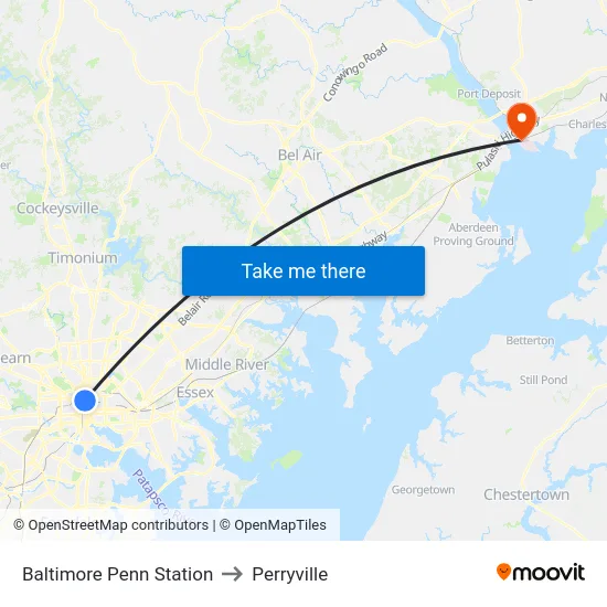Baltimore Penn Station to Perryville map