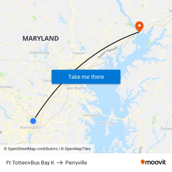 Fort Totten+Bay K to Perryville map